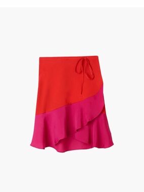 Summersalt Sarong/ Coverup Two-Tone Red and Fuchsia Ruffle Wrap Skirt